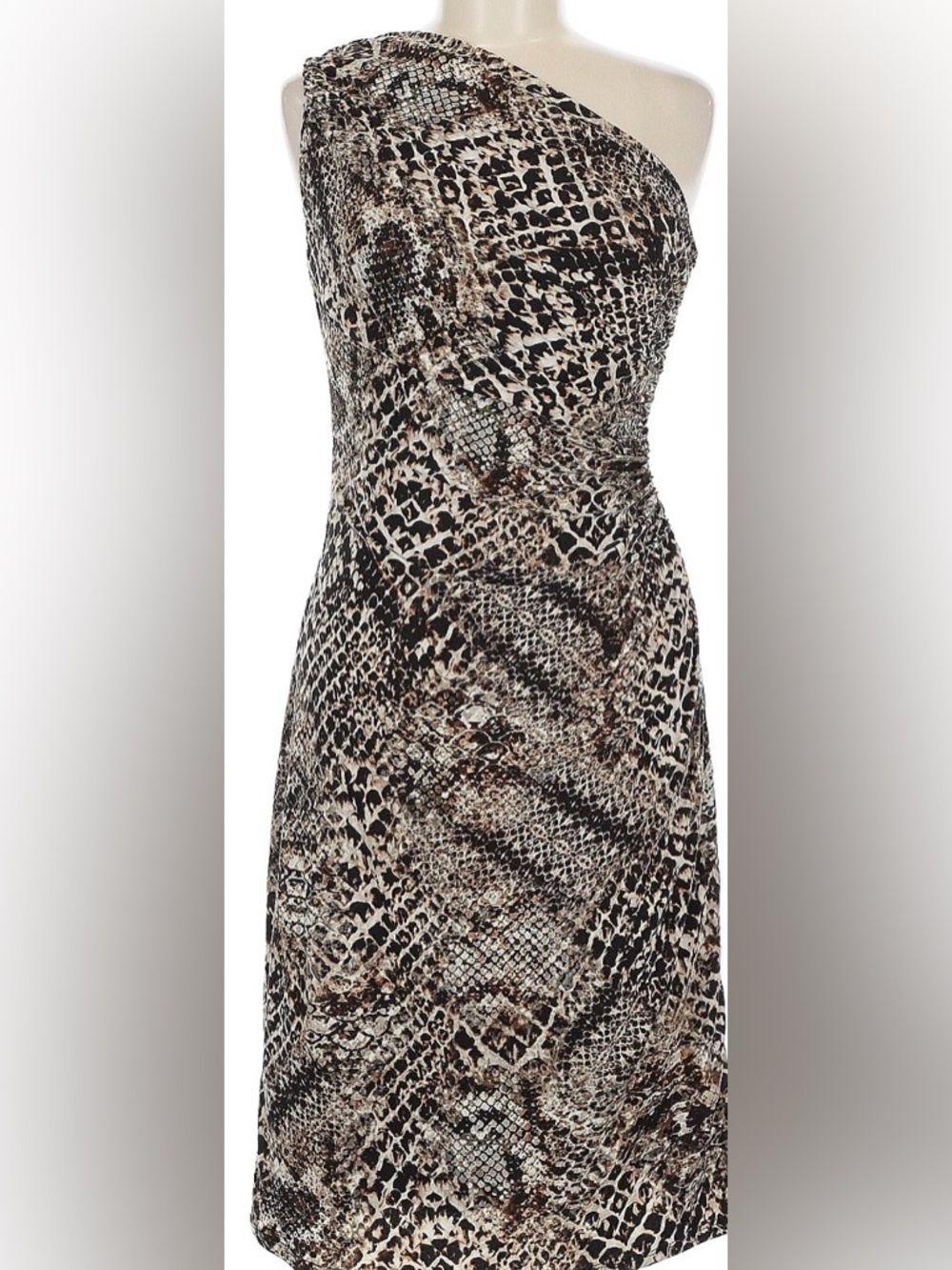 Lauren Ralph Lauren One-Shoulder Animal-Print Midi Dress - Brown/Black/Cream